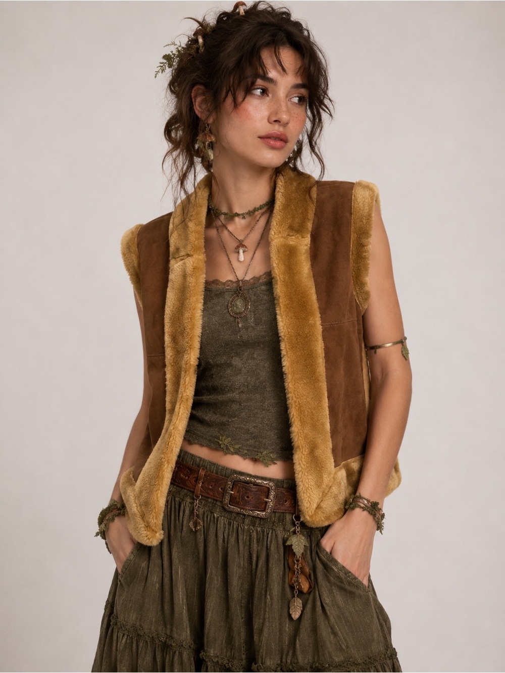 Goblincore Faux Fur Earthy Brown Vest Hobbit Earthy Shearling Forestcore Cabin
